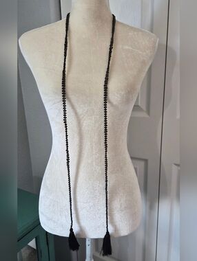 Noonday Collection Onyx Lariat Tassel Wrap Necklace Belt